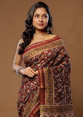 Maroon Chanderi Cotton Saree With Blouse Piece - Indian Silk House Agencies