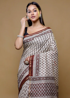 Cream Chanderi Silk Saree With Blouse Piece