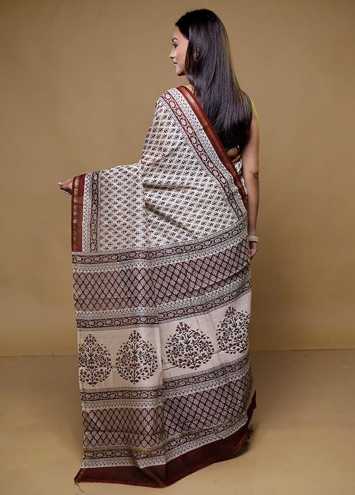 Cream Chanderi Silk Saree With Blouse Piece