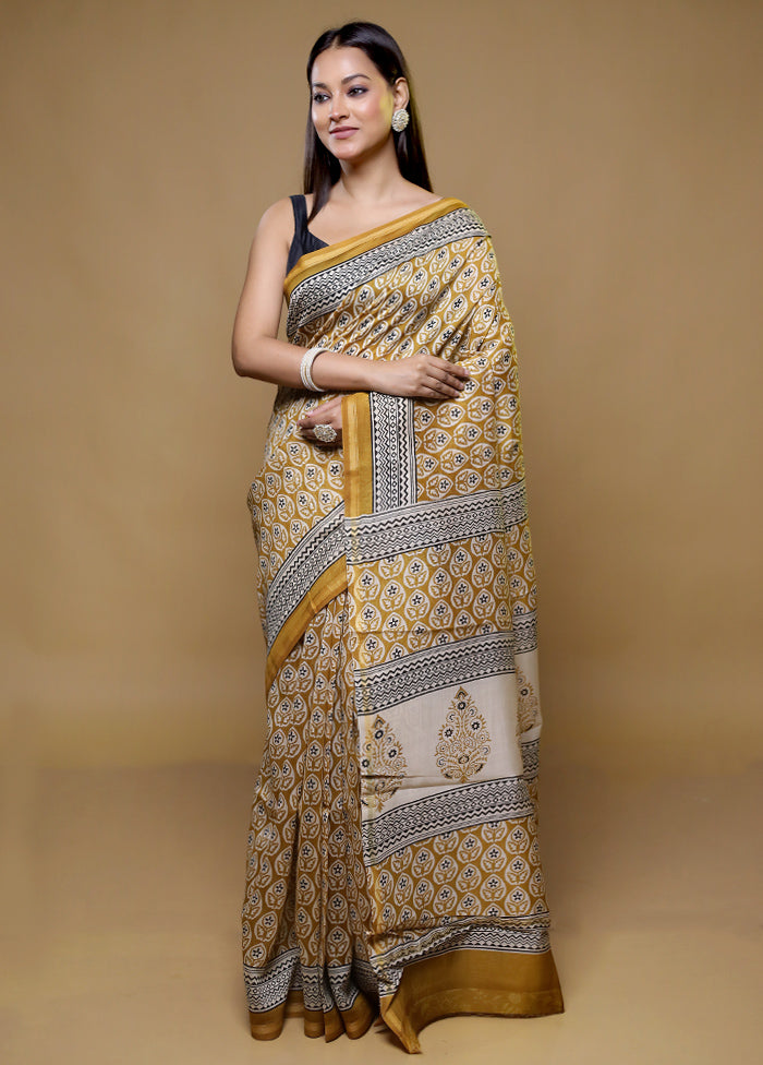 Cream Chanderi Silk Saree With Blouse Piece