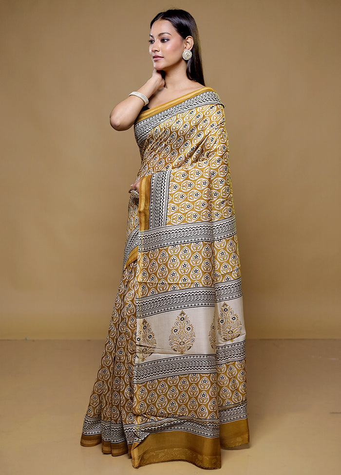 Cream Chanderi Silk Saree With Blouse Piece