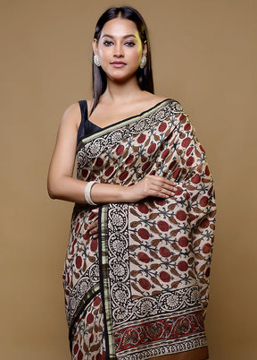 Cream Chanderi Silk Saree With Blouse Piece