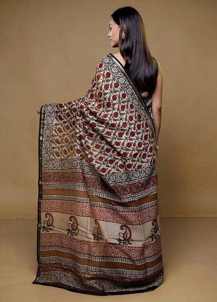 Cream Chanderi Silk Saree With Blouse Piece