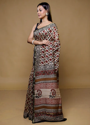 Cream Chanderi Silk Saree With Blouse Piece