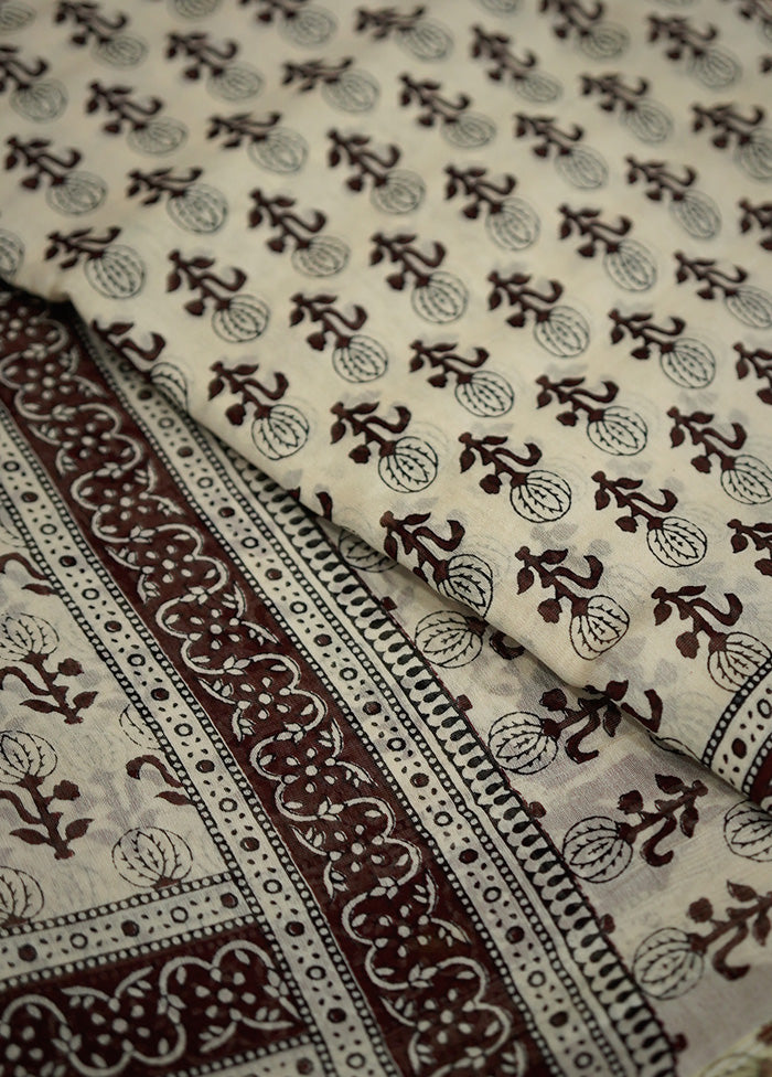 Cream Chanderi Cotton Saree With Blouse Piece - Indian Silk House Agencies