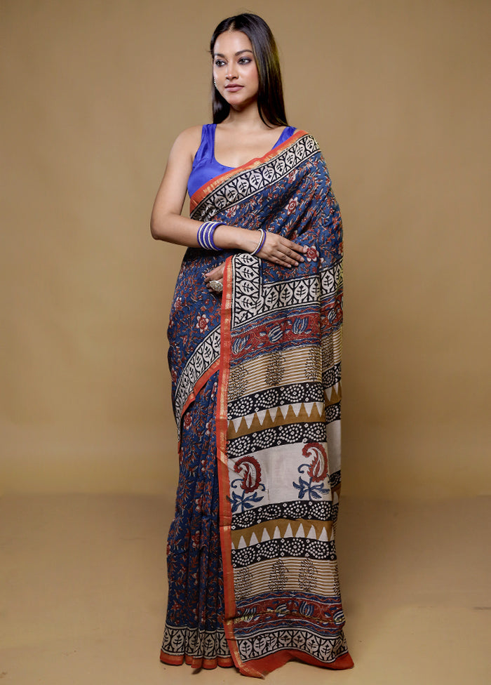 Blue Chanderi Silk Saree With Blouse Piece