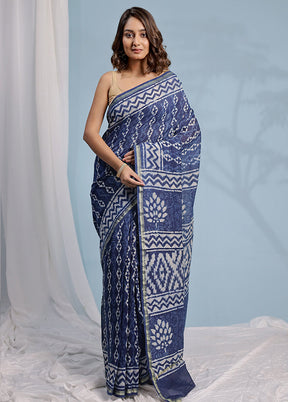 Blue Chanderi Cotton Saree With Blouse Piece - Indian Silk House Agencies