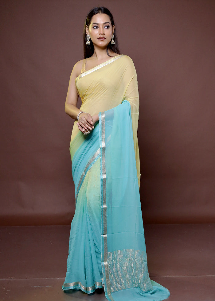 Blue Handloom Chiffon Pure Silk Saree With Blouse Piece