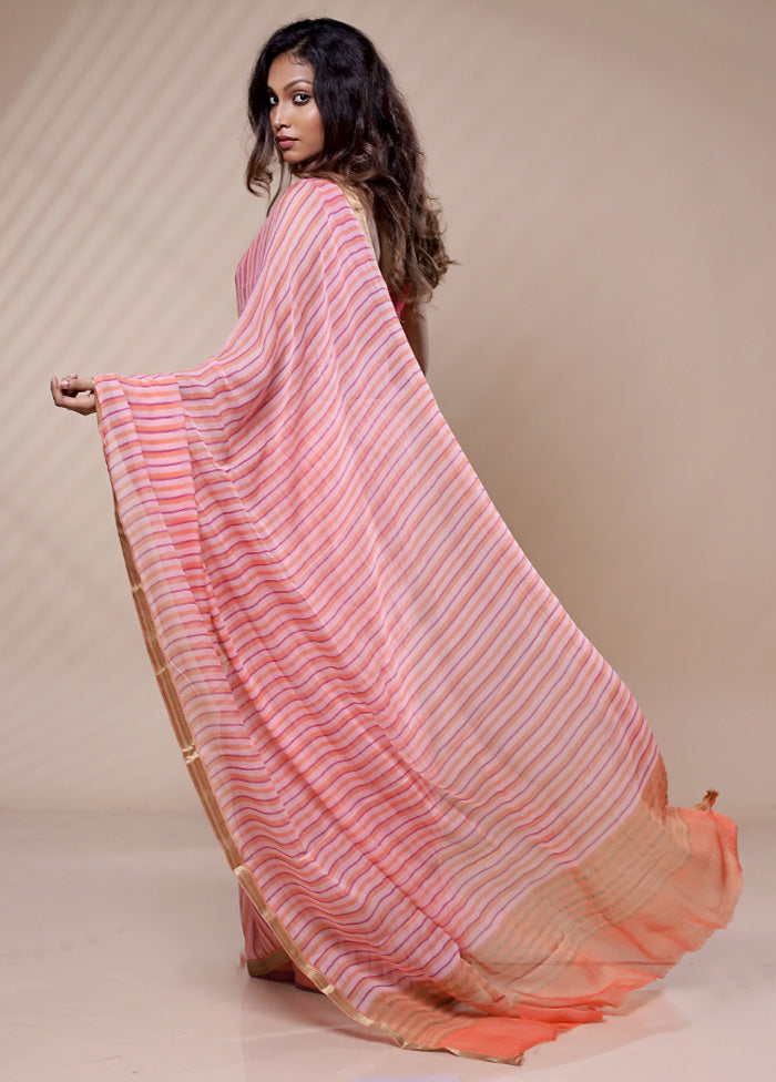 Pink Chiffon Pure Silk Saree Without Blouse Piece - Indian Silk House Agencies