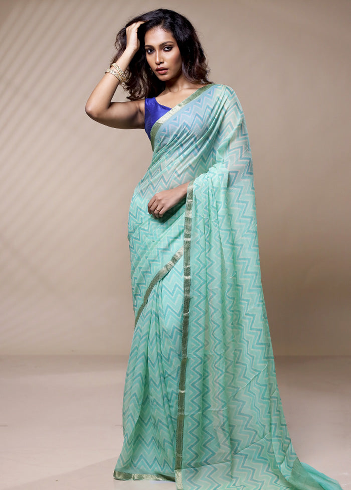 Green Chiffon Pure Silk Saree Without Blouse Piece - Indian Silk House Agencies