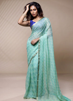 Green Chiffon Pure Silk Saree Without Blouse Piece - Indian Silk House Agencies