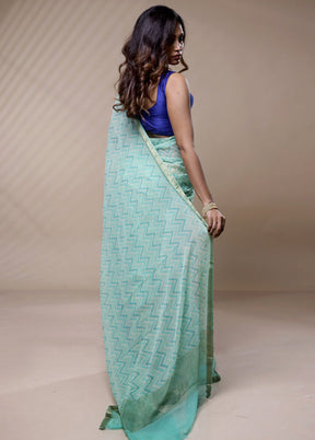 Green Chiffon Pure Silk Saree Without Blouse Piece - Indian Silk House Agencies