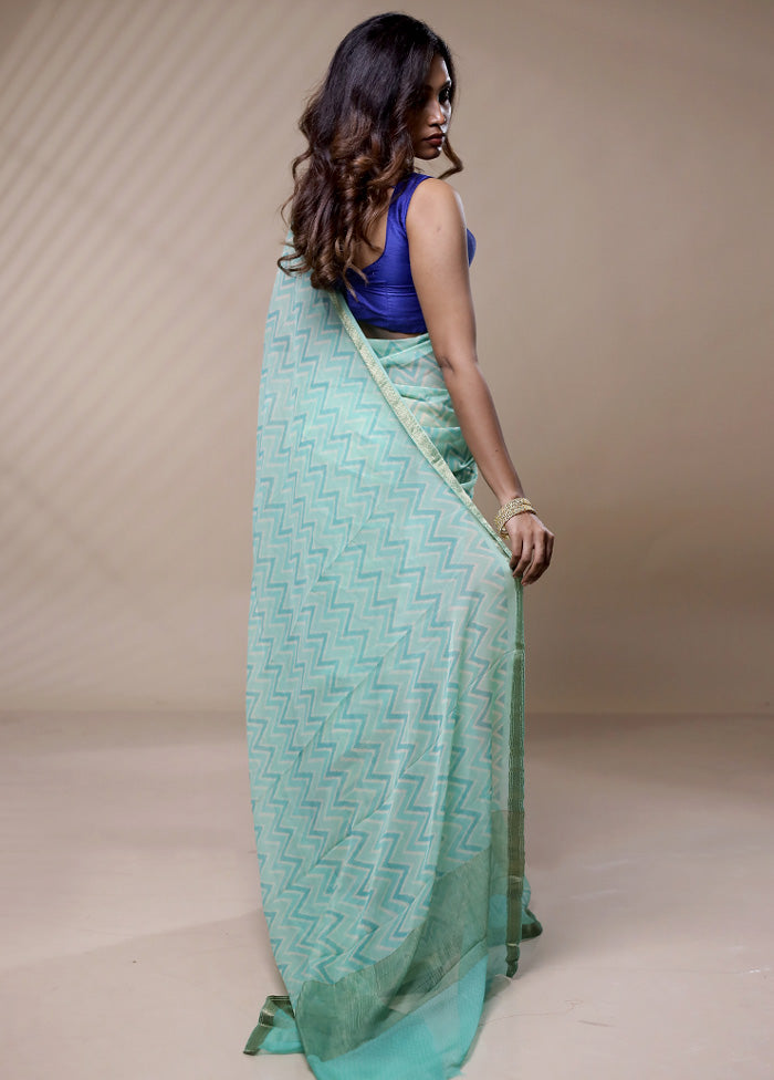 Green Chiffon Pure Silk Saree Without Blouse Piece - Indian Silk House Agencies