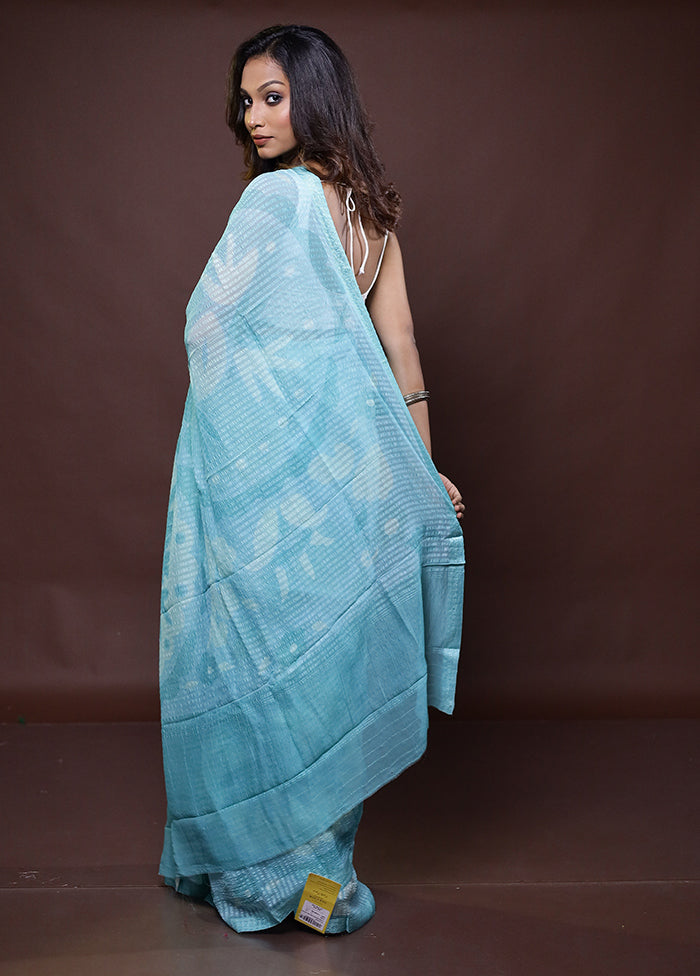 Blue Handloom Chiffon Pure Silk Saree With Blouse Piece