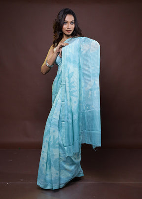 Blue Handloom Chiffon Pure Silk Saree With Blouse Piece