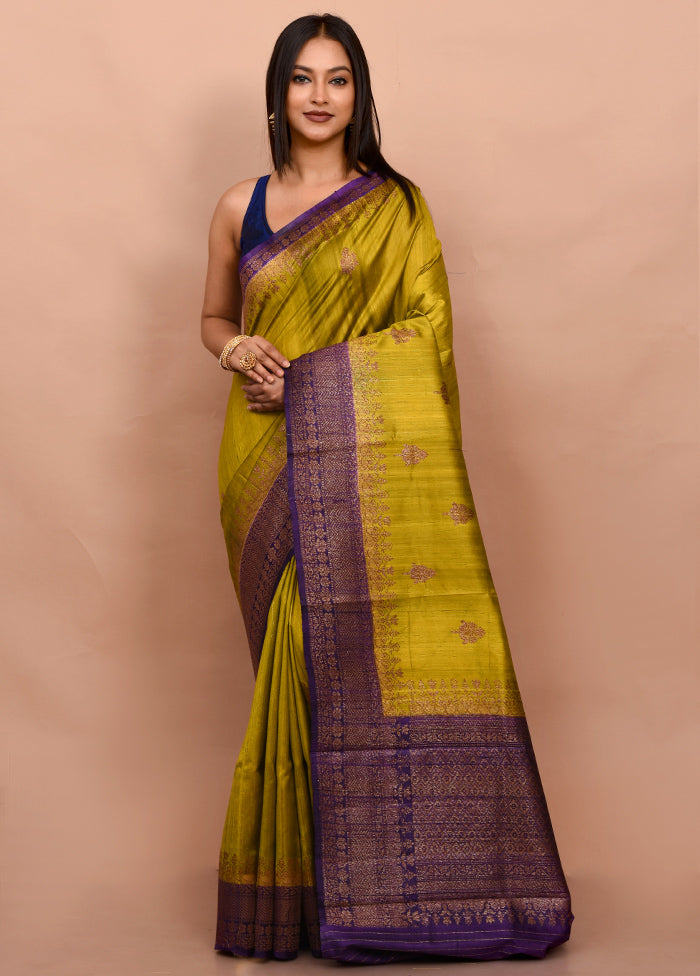 Green Tussar Silk Saree With Blouse Piece - Indian Silk House Agencies