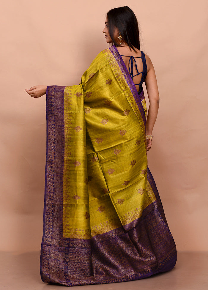 Green Tussar Silk Saree With Blouse Piece - Indian Silk House Agencies