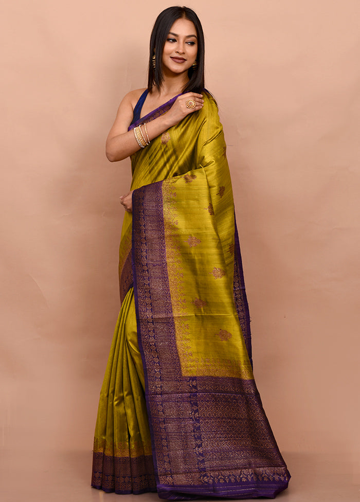 Green Tussar Silk Saree With Blouse Piece - Indian Silk House Agencies