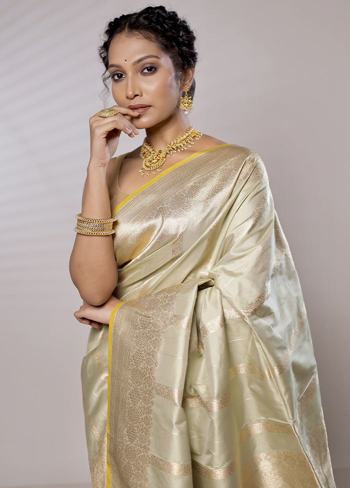 Cream Katan Pure Silk Saree With Blouse Piece