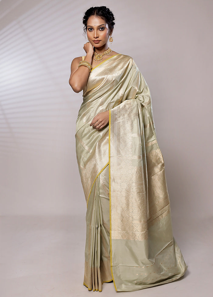 Cream Katan Pure Silk Saree With Blouse Piece