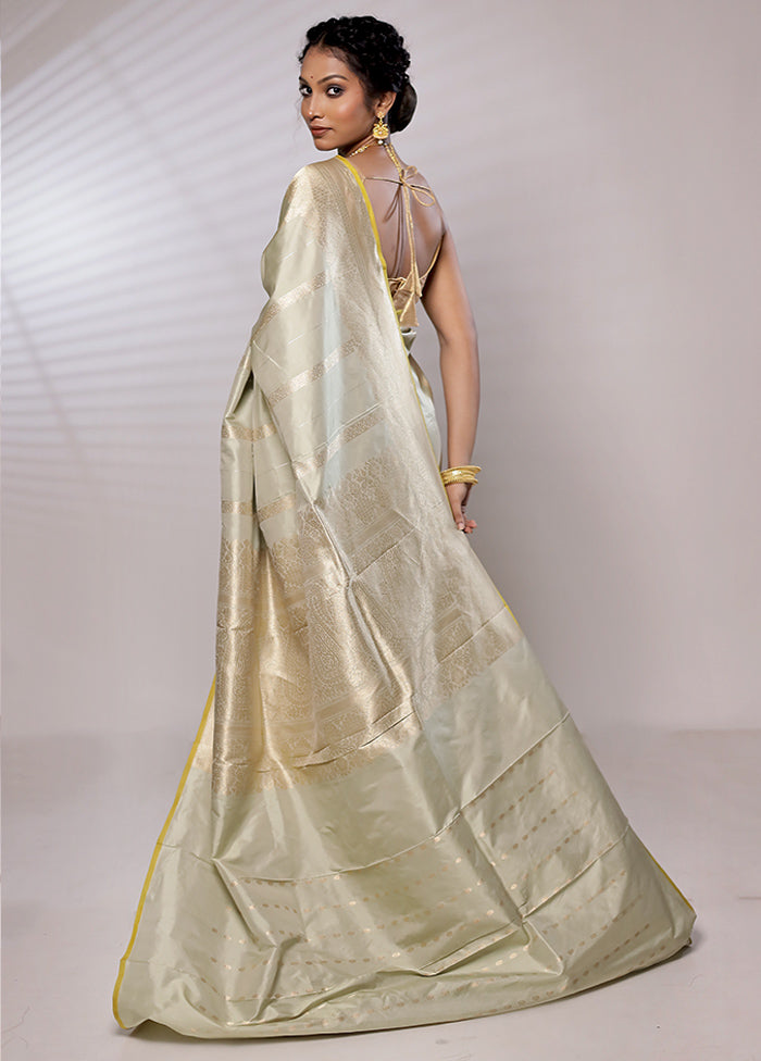 Cream Katan Pure Silk Saree With Blouse Piece - Indian Silk House Agencies