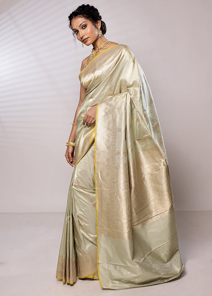 Cream Katan Pure Silk Saree With Blouse Piece - Indian Silk House Agencies