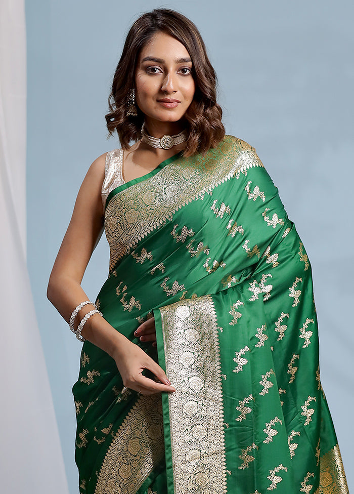 Green Banarasi Silk Saree With Blouse Piece - Indian Silk House Agencies