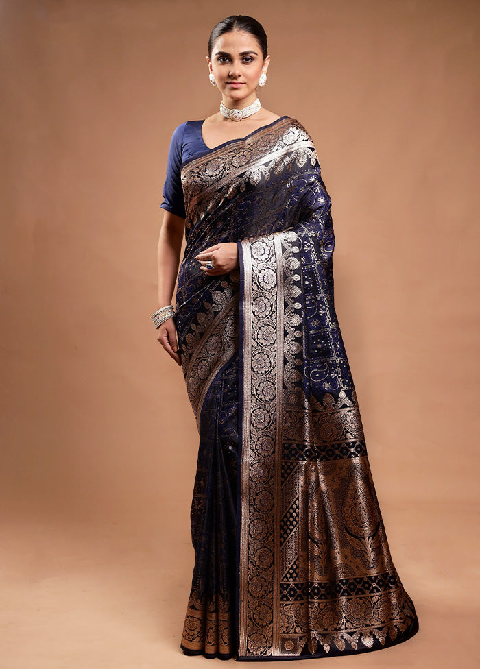 Blue Tanchoi Silk Saree With Blouse Piece