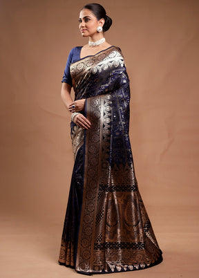 Blue Tanchoi Silk Saree With Blouse Piece