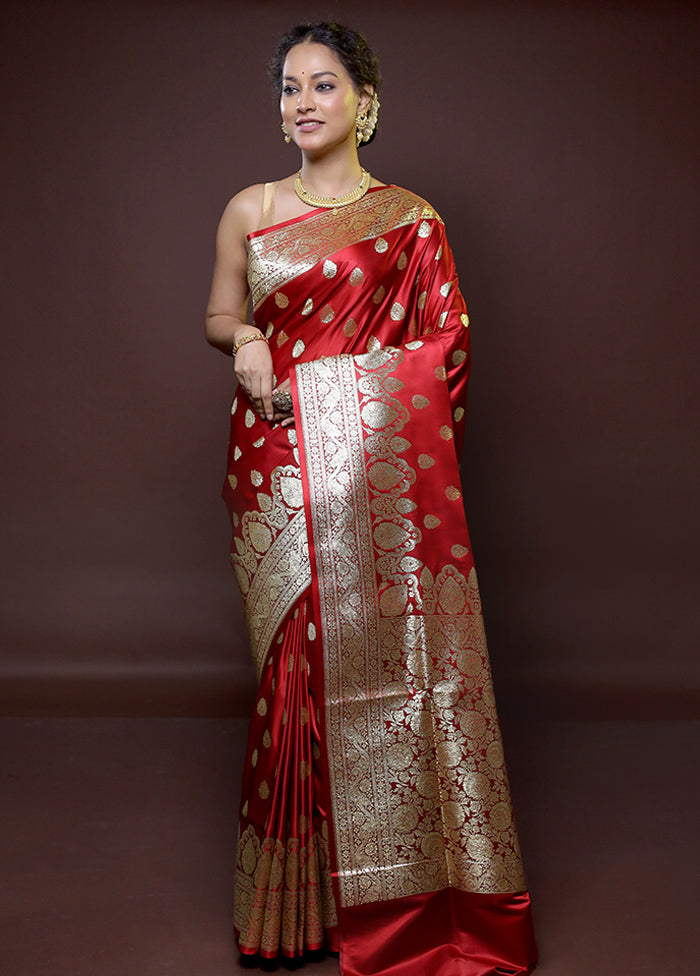 Red Banarasi Silk Saree With Blouse Piece