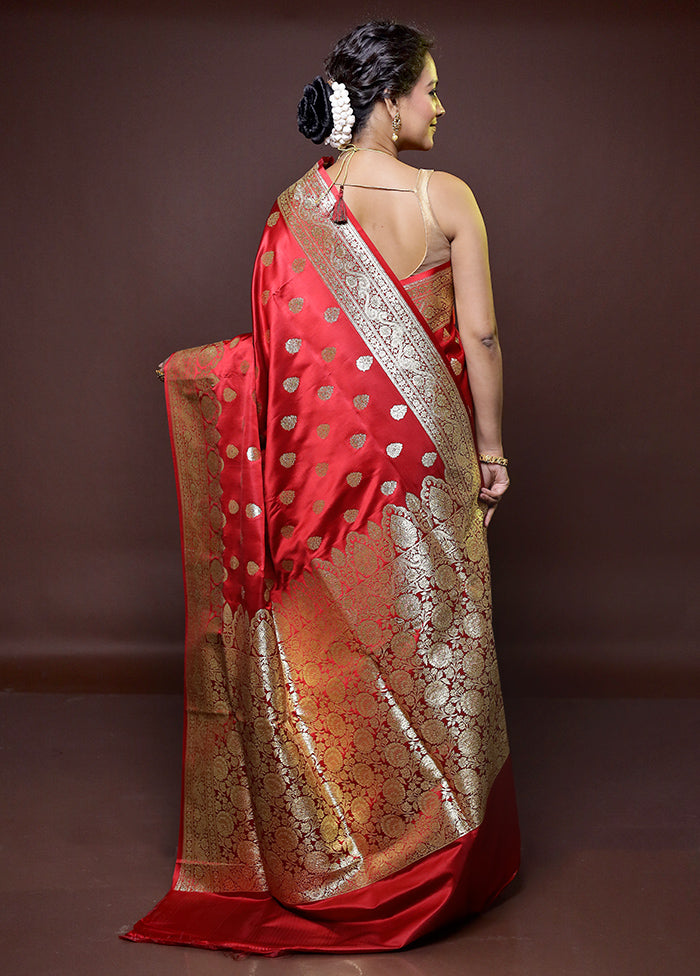 Red Banarasi Silk Saree With Blouse Piece