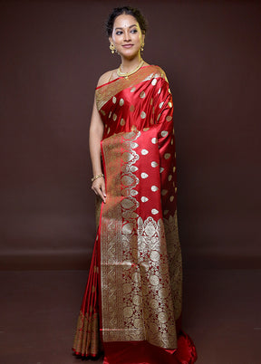 Red Banarasi Silk Saree With Blouse Piece