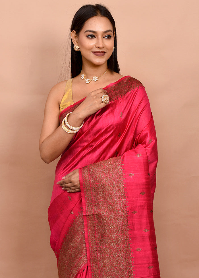 Pink Tussar Silk Saree With Blouse Piece - Indian Silk House Agencies