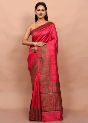 Pink Tussar Silk Saree With Blouse Piece - Indian Silk House Agencies