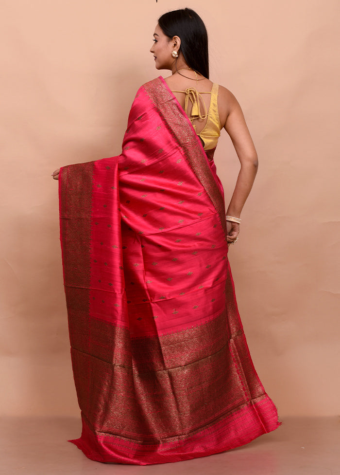 Pink Tussar Silk Saree With Blouse Piece - Indian Silk House Agencies