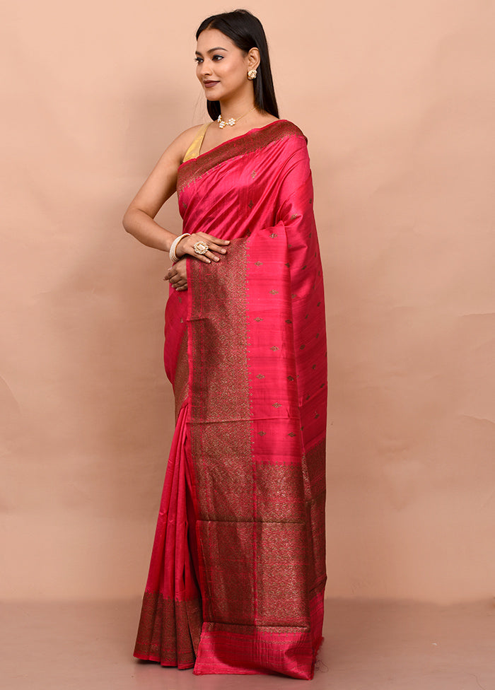 Pink Tussar Silk Saree With Blouse Piece - Indian Silk House Agencies