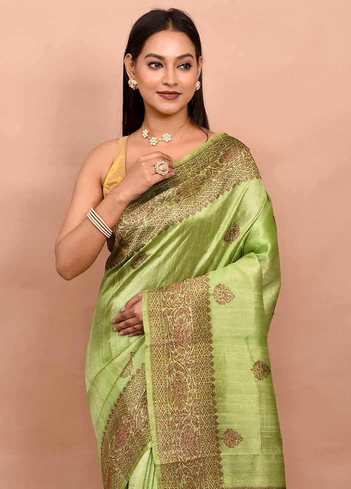 Green Tussar Silk Saree With Blouse Piece - Indian Silk House Agencies