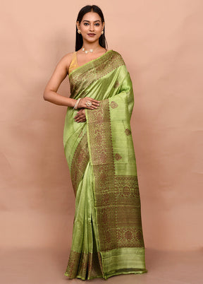 Green Tussar Silk Saree With Blouse Piece - Indian Silk House Agencies