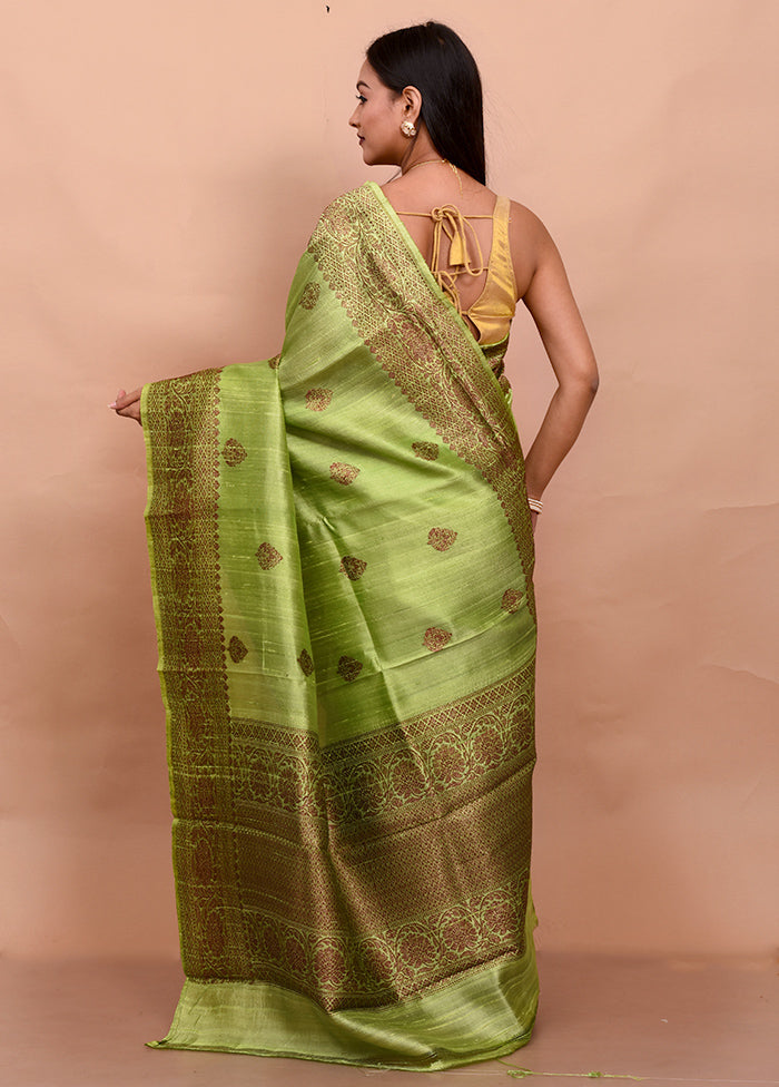 Green Tussar Silk Saree With Blouse Piece - Indian Silk House Agencies