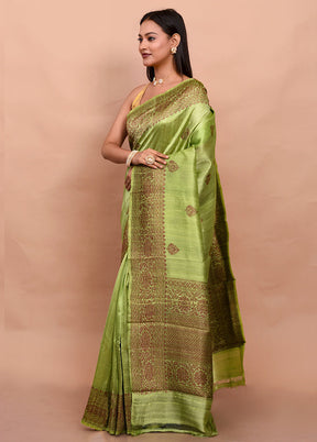 Green Tussar Silk Saree With Blouse Piece - Indian Silk House Agencies