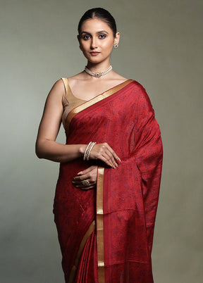 Red Handloom Chiffon Pure Silk Saree With Blouse Piece