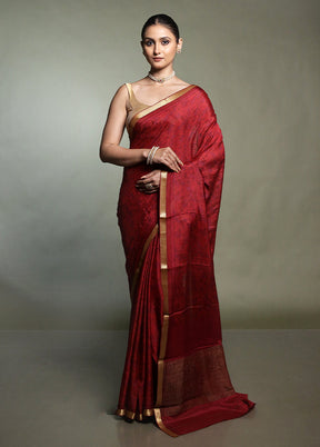 Red Handloom Chiffon Pure Silk Saree With Blouse Piece