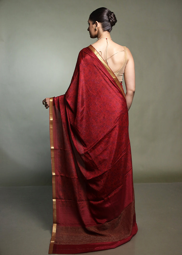 Red Handloom Chiffon Pure Silk Saree With Blouse Piece