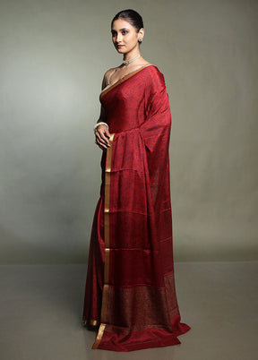 Red Handloom Chiffon Pure Silk Saree With Blouse Piece