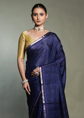 Blue Handloom Chiffon Pure Silk Saree With Blouse Piece
