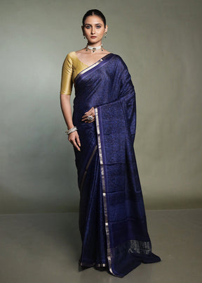 Blue Handloom Chiffon Pure Silk Saree With Blouse Piece