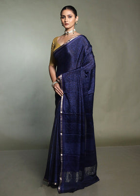 Blue Handloom Chiffon Pure Silk Saree With Blouse Piece