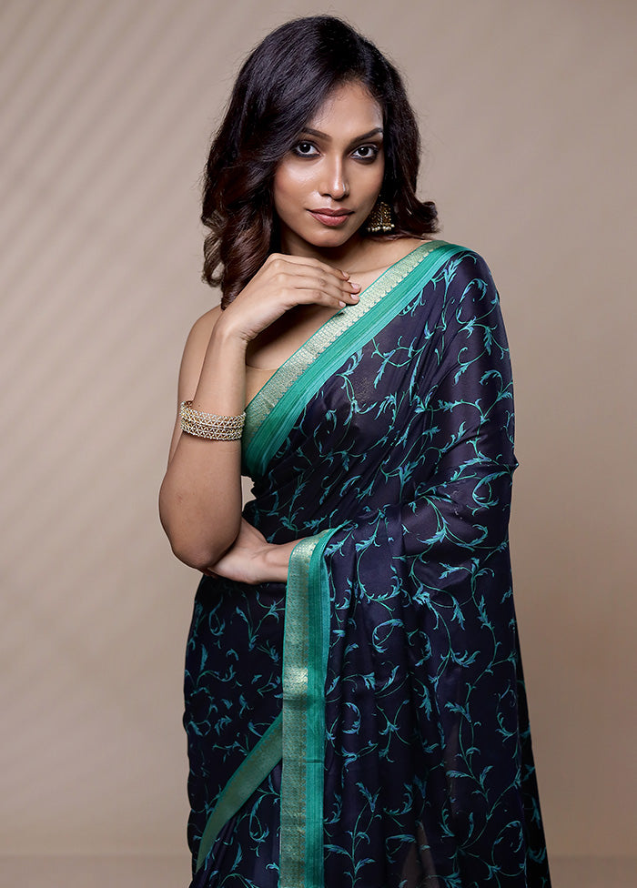 Blue Chiffon Pure Silk Saree Without Blouse Piece - Indian Silk House Agencies