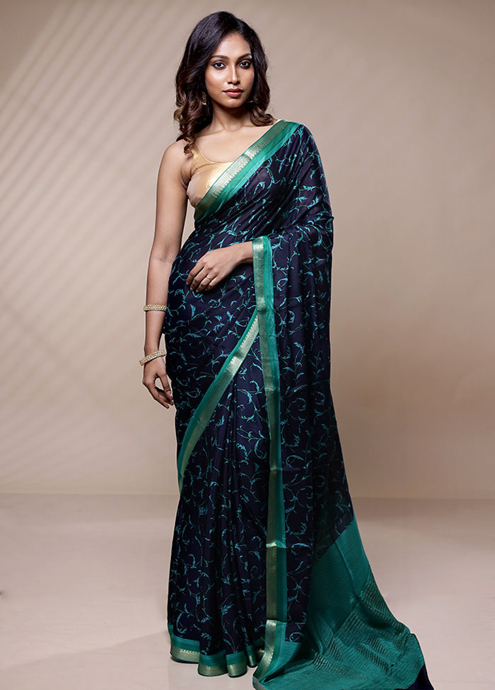 Blue Chiffon Pure Silk Saree Without Blouse Piece - Indian Silk House Agencies