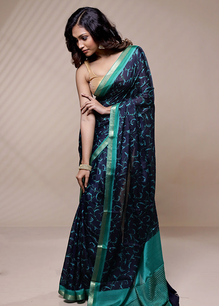 Blue Chiffon Pure Silk Saree Without Blouse Piece - Indian Silk House Agencies